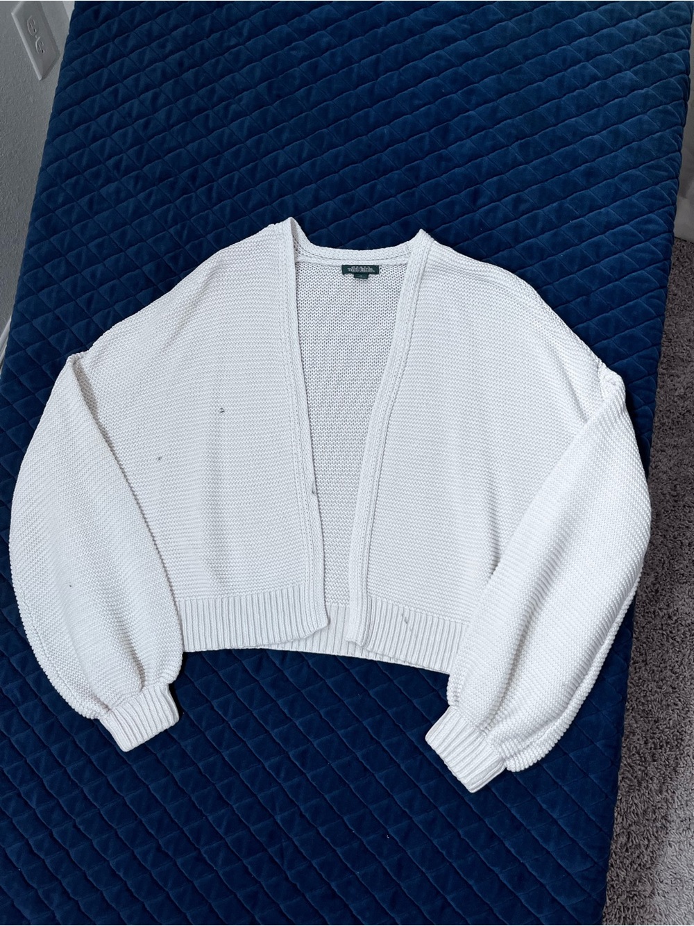 wild fable White Cropped Open-Front Balloon-Sleeve Cardigan - Cute Casual - Lrg